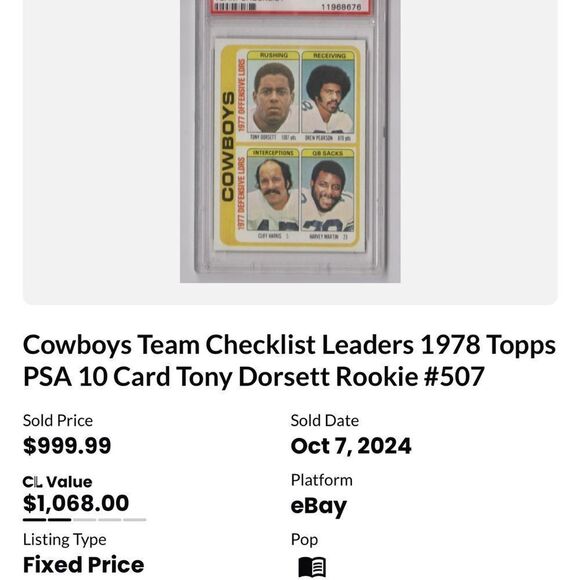 1978 topps tony dorsett-drew pearson #507 mint condition - Picture 4 of 5